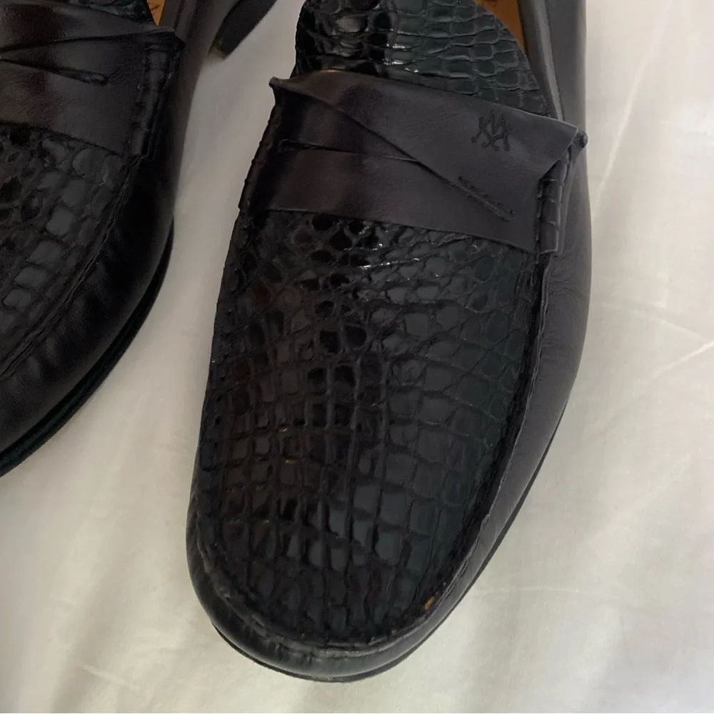 Mezlan Genuine Crocodile Black Leather Loafers Mens Dress Shoe Luxury - Picture 11 of 15